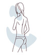 Female body. Sensual woman. Body positivity, self love, femininity concept. Character wears underwear, bra. Linear flat vector illustration on white background