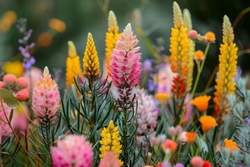 Wall Mural - a garden with a variety of flowers including pink, yellow, and purple