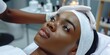Black Woman with Face Mask in Beauty Salon, AI Created