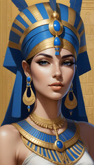 Wall Mural - Portrait photo of an Egyptian queen wearing a luxurious dress with ornaments