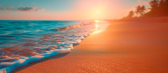 close-up of sea water foam on the sandy seashore. Sunlight.