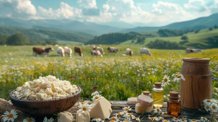 Wall Mural - a wooden table with jars of honey and other items