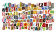 © Dock - Alfabeto em recortes de revistas. Papel com letras em ordem alfabética. Elementos gráficos para designer. Letras.