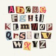 © Dock - Alfabeto em recortes de revistas. Papel com letras em ordem alfabética. Elementos gráficos para designer. Letras.