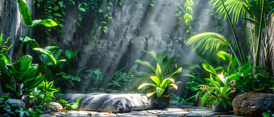 Wall Mural - Tropical Rainforest with Cascading Waterfall, Exotic Greenery and Flowing Water, Natural Paradise