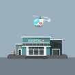 Hospital building with helicopter, vector