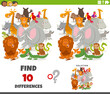 differences game with cartoon wild animals group