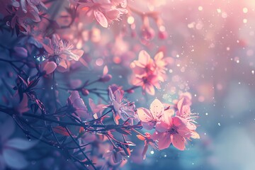 Sticker - Soft focus captures delicate pink blossoms on branches with dreamy bokeh, evoking feelings of spring and rebirth