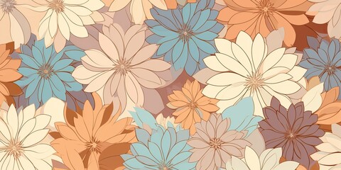 Wall Mural - Pastel flowers in geometric pattern, in the style of light brown and light beige. Draw paint ink art decoration background