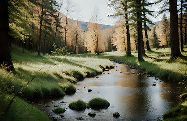 Poster - river in the forest