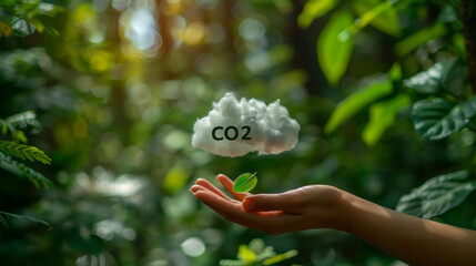 CO2 Cloud Held Over a Leaf in a Lush Green Forest