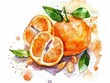 Tangerine, High in vitamin C and antioxidants, superfoods conception, watercolor illustrationRice , Staple food, rich in carbohydrates, superfoods conception, watercolor illustration