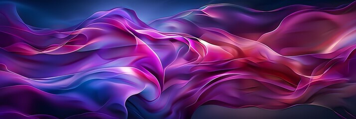 Poster - An abstract painting featuring vivid purple and blue waves flowing diagonally across the canvas in a dynamic and fluid manner