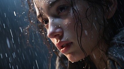 Poster - Pensive woman in the rain