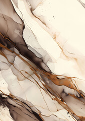 Wall Mural - Abstract background featuring smoky quartz marble with ink ripples and metallic splatters