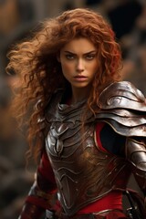 Poster - Fierce female warrior in battle armor