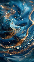 Wall Mural - Liquid Swirls in Beautiful Teal and Blue colors, with Gold Glitter. Abstract Design Background