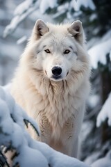 Canvas Print - Majestic white wolf in snowy forest