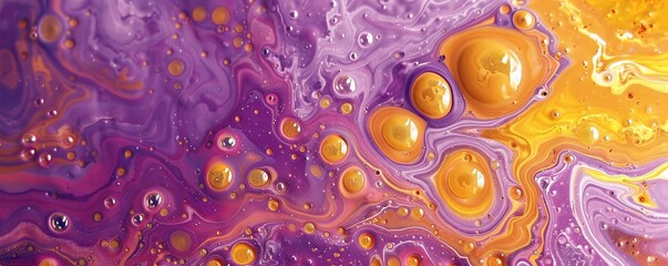 Canvas Print - Purple and yellow soap bubbles in paint create an abstract design suitable for a colorful background.