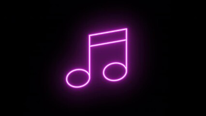 Sticker - Neon music icon animation, color flicker. Glowing neon music note, looped color blink animation. Melody sound, musical note, music track, audio podcast, song, disco party. 4 colors