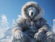 Furry arctic explorer in winter gear