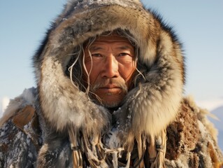 Sticker - Portrait of a rugged man in fur-lined parka