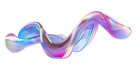 flowing neon 3d shape, holographic metal shape, isolated on transparent background
