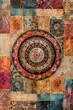 Colorful bohemian pattern collage with mandala centerpiece