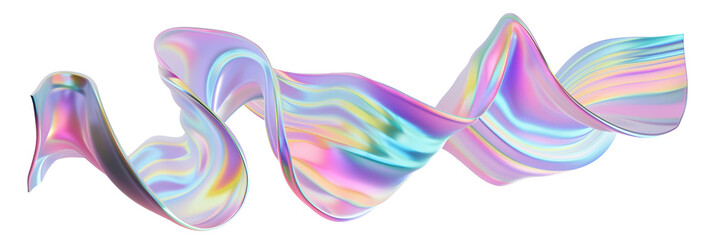 Wall Mural - 3D iridescent neon ribbon, flowing curves, isolated on transparent background