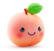 Cheerful anthropomorphic peach with a leaf and stem on white background