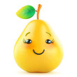 Smiling anthropomorphic pear character with eyelashes on white