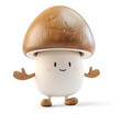 Friendly mushroom character with a waving gesture and a happy face on white