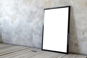 Wall Mural - elegant minimalistic mockup in a black frame near a concrete gray wall.