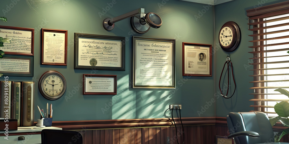 Doctor Introduction Wall Design Doctor's Office Wall: Displaying medical diplomas and certificates ...