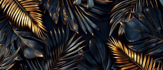 Poster - Gold and black tropical palm leaves