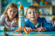 Genius Kids Crafting Cutting-Edge Spacecraft: STEM School Students Mastering Science Engineering and Technology for Interplanetary Exploration