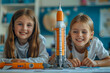 Genius Kids Crafting Next-Gen Space Rocket: STEM School Sparks Passion for Science Engineering and Technology Among Young Minds