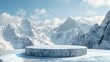 © Ibad - Abstract 3d render platform and ice podium background on ice snow mountain with ice river for product stand display advertising cosmetic beauty products or skincare with empty round stage