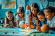 Genius Kids Crafting Cutting-Edge Multiplanetary Space Rocket in STEM School Future Engineers Exploring Science Technology and Space