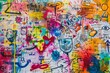 © Iftikhar alam - A painting featuring a plethora of different colors in various patterns and shapes, A colorful whiteboard covered in equations and doodles