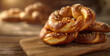 German salted pretzel pastry on a table, closeup