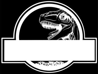 Sticker - white silhouette of dinosaur logo park on black background vector illustration