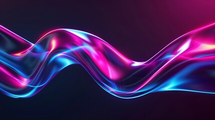 Wall Mural - A dynamic 3D rendering of an abstract fluid holographic wave in neon hues, set against a dark backdrop. Offers a gradient design suitable for banners, backgrounds, wallpapers, and covers.