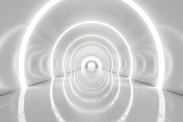 Wall Mural - An empty underground white room like tunnel with bare walls and lighting metro