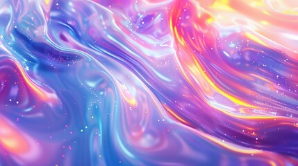 Wall Mural - A holographic neon background featuring colorful abstract waves in pastel shades, providing a vibrant and dynamic backdrop for various design projects.
