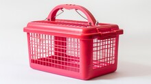 A Plastic Cage Designed For Pet Travel, Featuring A Simple And Functional Design, Isolated Against A Pure White Background