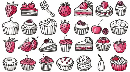 Wall Mural -   A collection of cupcakes and muffins, each featuring distinct toppings, against a pristine white backdrop