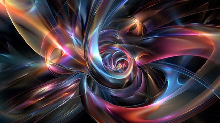 Wall Mural - An ethereal abstract design showcasing iridescent colors refracting through a 3D glass texture against a dark background, creating a mesmerizing effect.