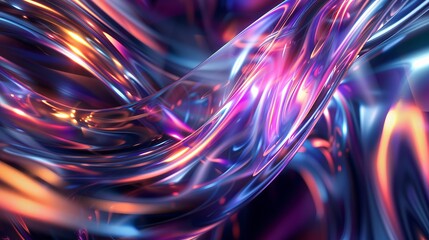 Wall Mural - An ethereal abstract design showcasing iridescent colors refracting through a 3D glass texture against a dark background, creating a mesmerizing effect.
