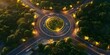Bird's Eye View of Traffic on a Roundabout Road Captured by a Drone. Concept Bird's Eye View, Traffic Flow, Roundabout Road, Drone Photography, Urban Landscape